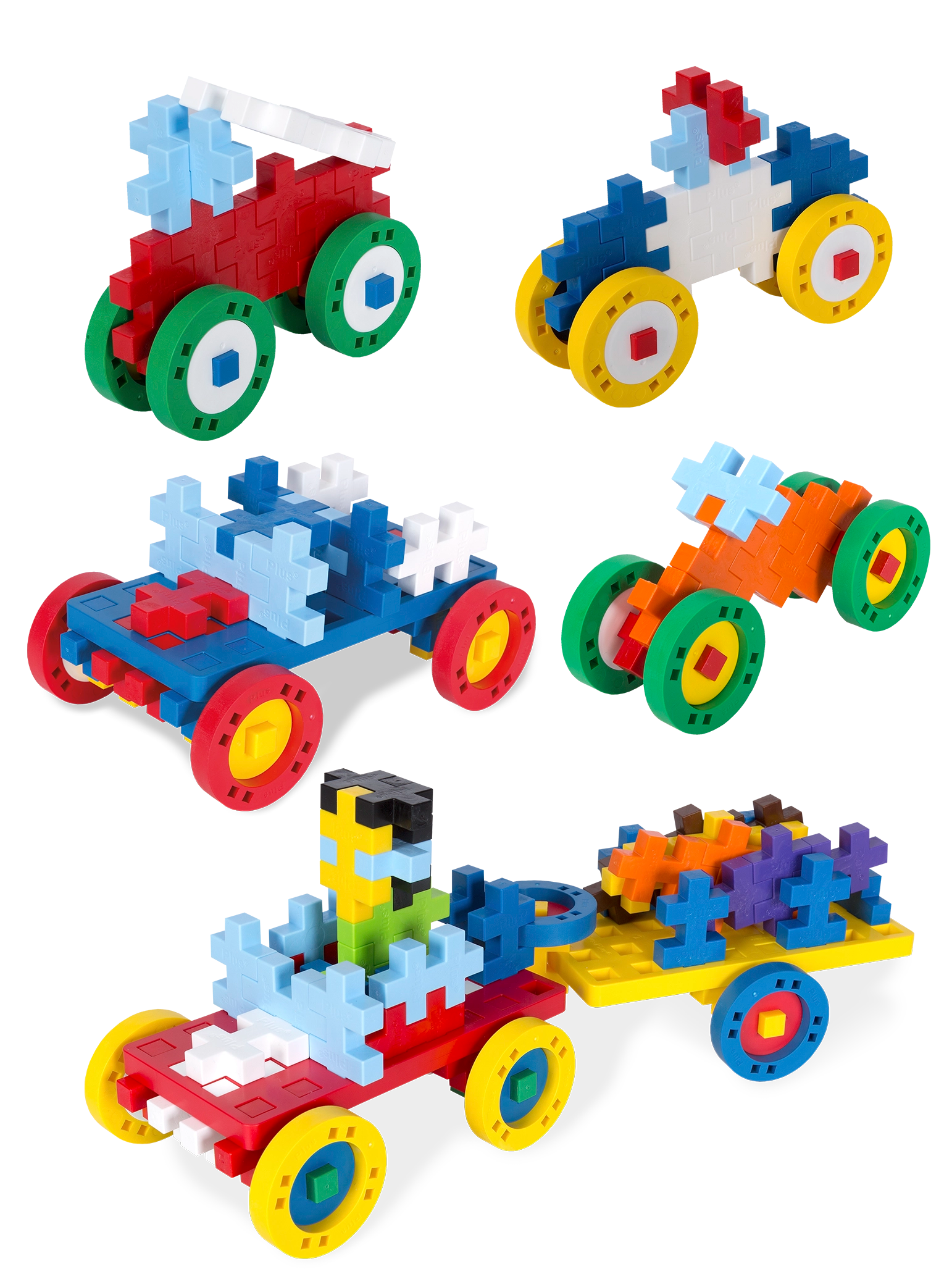 BIG Wheels – 4 Grey wheels with 4 blue and 4 red hubs