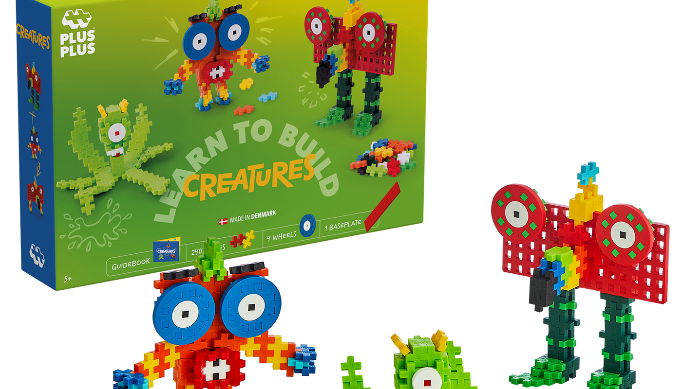 Learn to Build Creatures set with 240 colourful Plus-Plus pieces, building plate and wheels – create fun monsters and unique creatures with creative and imaginative play