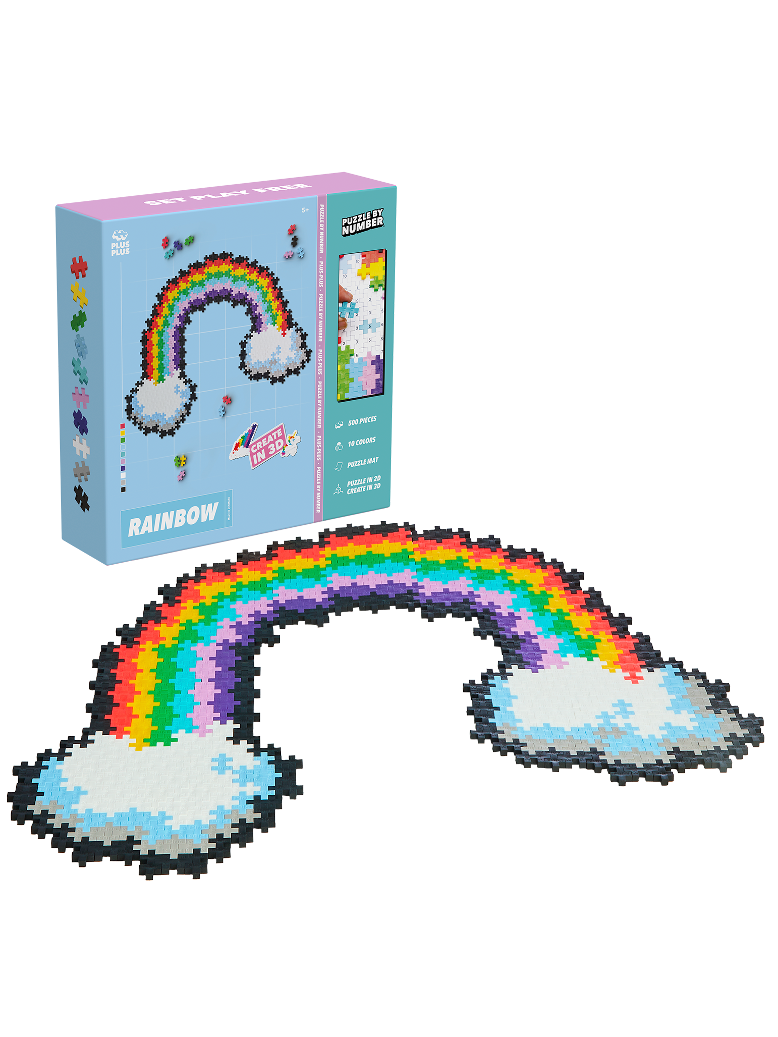 Plus-Plus Puzzle By Number Rainbow set with 500 colourful pieces – match numbers and colours to build a vibrant rainbow for creative, educational play