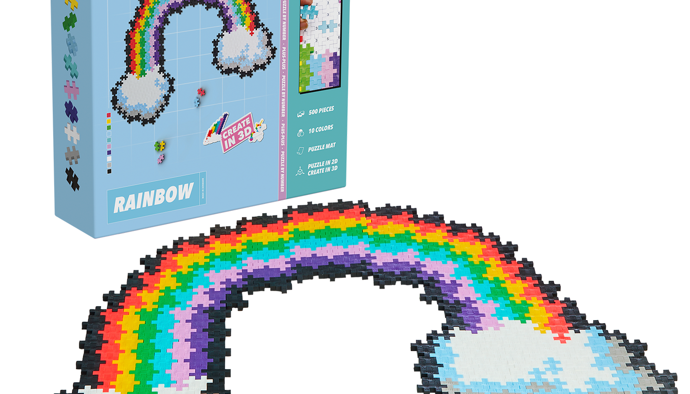 Plus-Plus Puzzle By Number Rainbow set with 500 colourful pieces – match numbers and colours to build a vibrant rainbow for creative, educational play