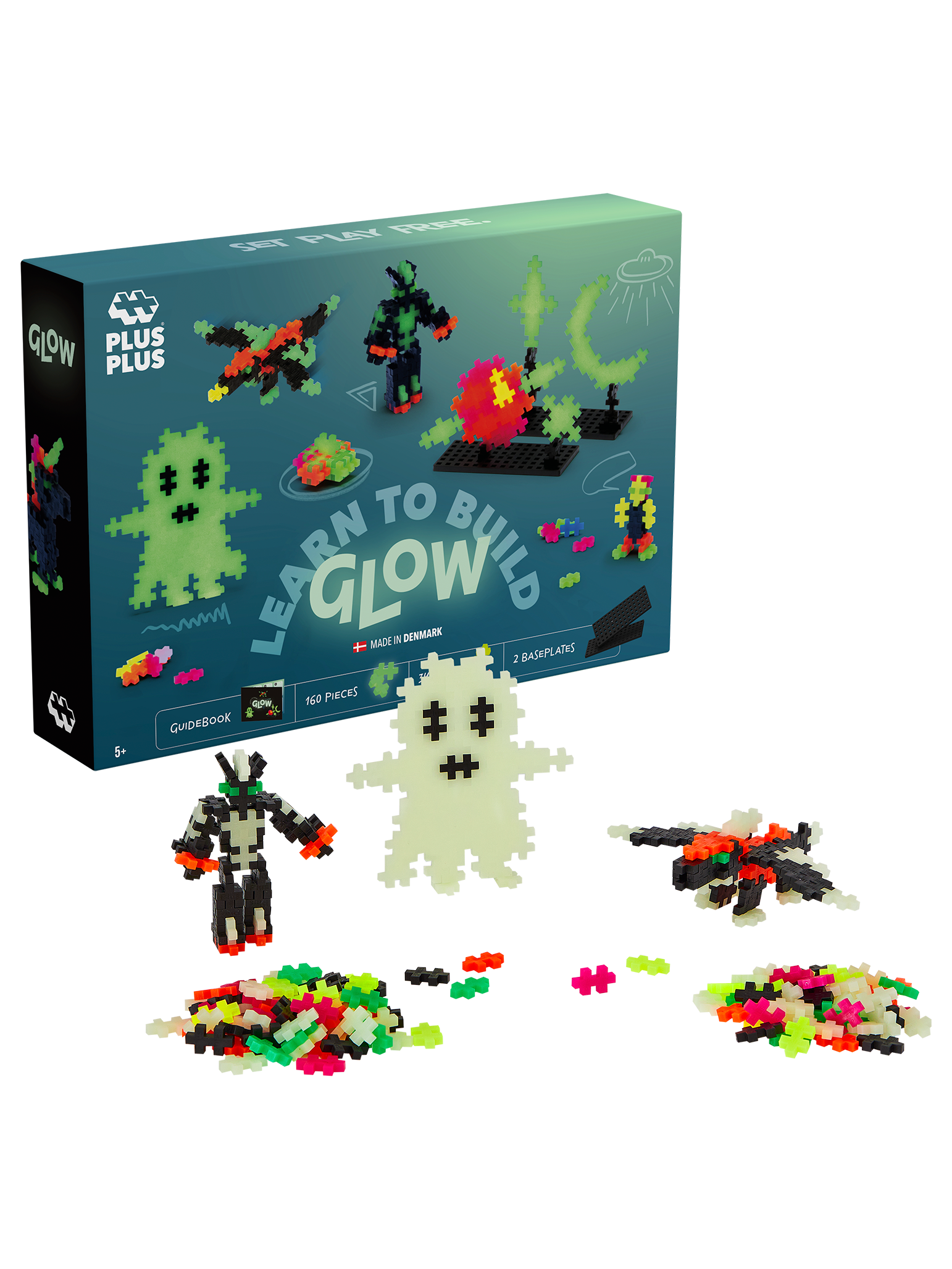 Plus-Plus Learn to Build Glow-in-the-Dark set with 500 pieces – includes 160 glow-in-the-dark and 340 neon pieces with 2 baseplates for spooky, creative fun