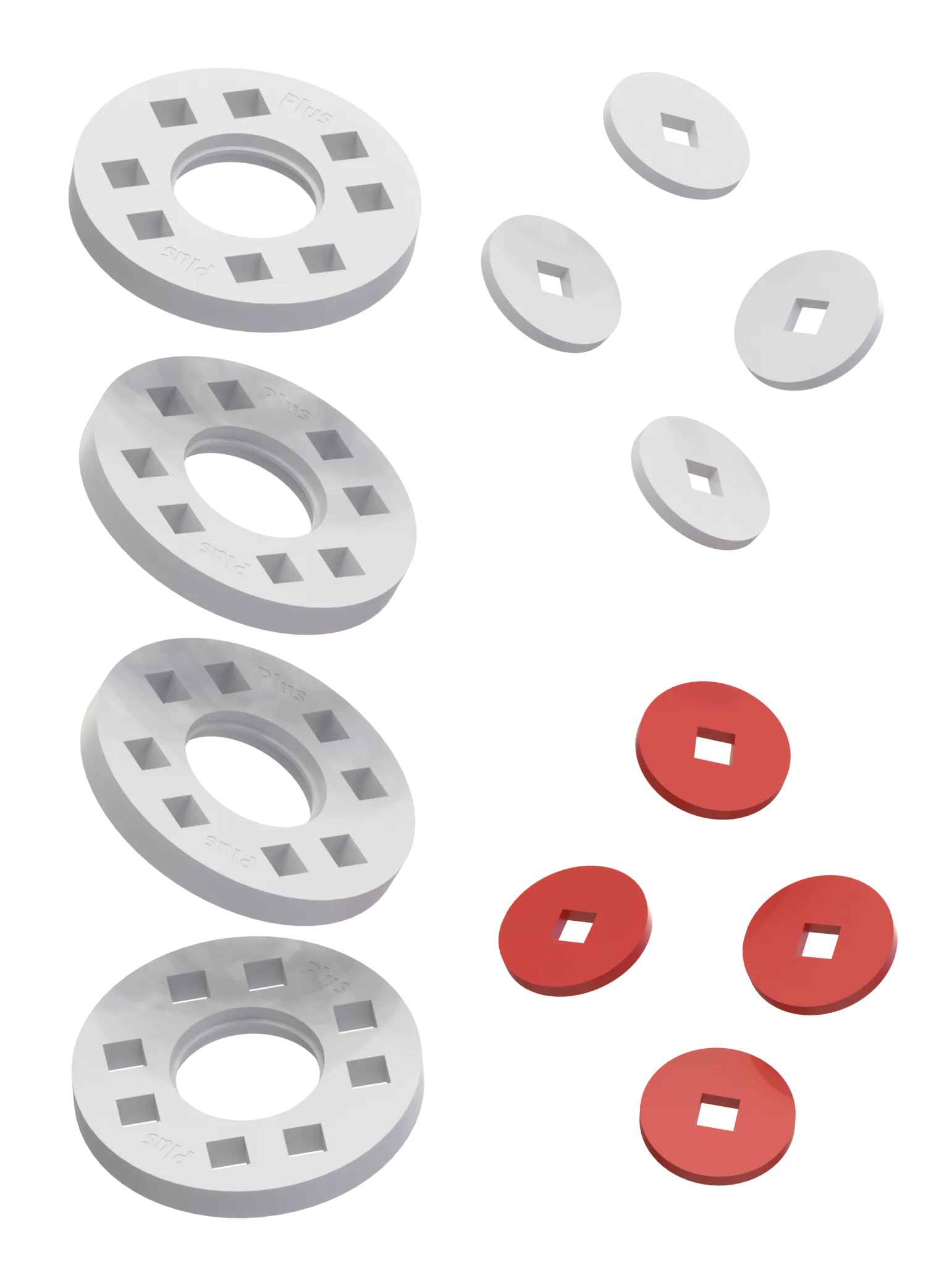 Wheels – 4 White wheels with 4 white and 4 red hubs